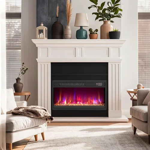 Miniatura 9 de Tangkula Inserto de chimenea eléctrica de 23", calentador de chimenea empotrado de 1500W con control remoto, temporizador de 0.5-9H, color de llama