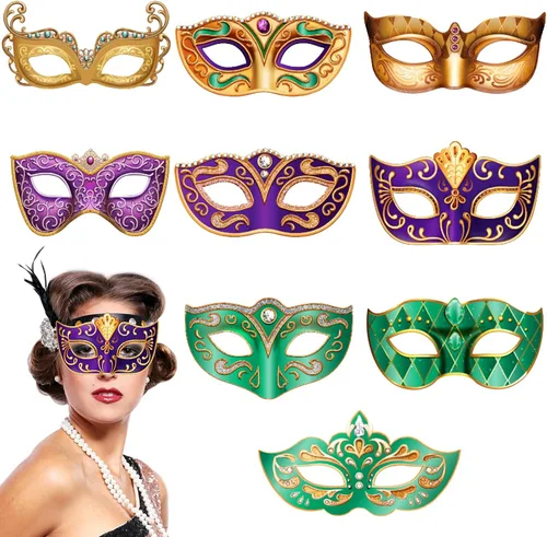 On-Airstore Máscaras faciales de papel para carnaval de Mardi Gras para mujeres y niñas, disfraz de mascarada, accesorios de recuerdo de fiesta
