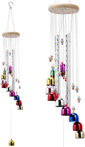 Campanas de viento agradables y coloridas con 4 tubos de aluminio y 13 campanas con sonido relajante para decoración de patio, porche, jardín