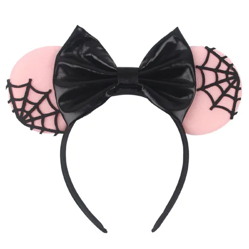Miniatura 6 de LSHDXD Diadema de Halloween y Navidad, diadema hecha a mano con orejas de ratón ajustables, diseño de telaraña de lentejuelas con purpurina, regalo