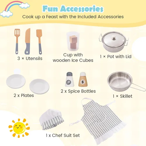 Miniatura 4 de KOTEK Cocina de juego de esquina, cocina de juguete de madera para niños con sonido y luz, campana extractora, máquina de hielo, lavadora, Blanco