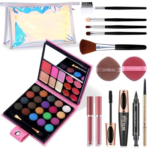 Miniatura 9 de Kit de maquillaje todo en uno: 20 sombras de ojos, 6 brillos de labios, 3 rubores, 2 polvos, 1 corrector, 1 espejo, 1 brocha, juego de regalo de Kit