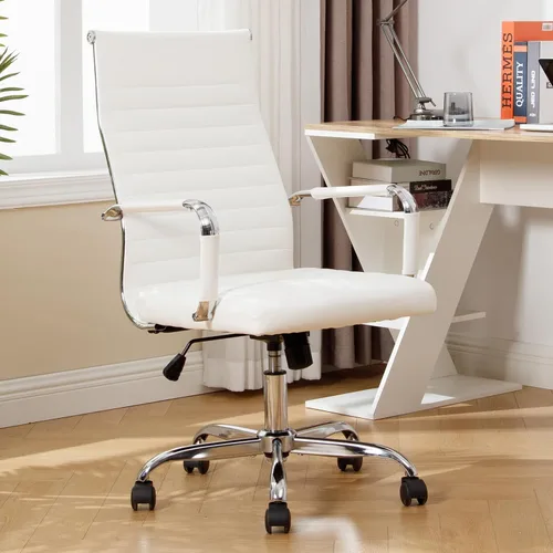 Miniatura 9 de Silla de oficina, ergonómicas ejecutivas para sala de conferencias, silla de escritorio de cuero acanalado con soporte lumbar, silla giratoria