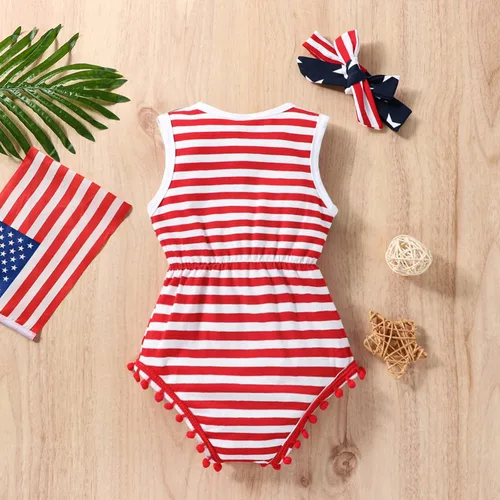 Miniatura 3 de LUZOZEZO Mameluco de borla con bandera americana para bebé niña pequeña con diadema