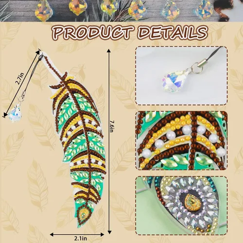 Miniatura 3 de 6 marcapáginas de plumas de pintura de diamantes 5D marcadores de arte de diamantes de hoja y pavo real con diamantes de imitación de plumas de pavo