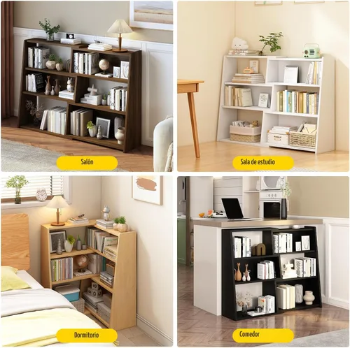 Miniatura 6 de IOTXY Estantería de madera extensible – Estantería con escalera de 3 niveles, baja y corta para espacios pequeños o esquinas, roble, L