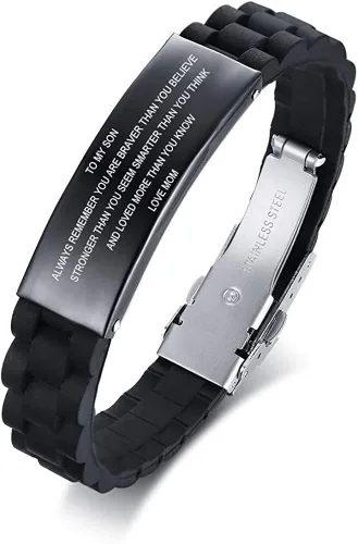 XUANPAI Pulsera de silicona con texto en inglés To My Son Never Forget That I Love You Boys, regalo de inspiración para hijo, amor, mamá, hombres,