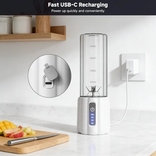 Miniatura 9 de Licuadora portátil, licuadora personal para batidos y batidos, pequeña mezcladora de jugo con pantalla LED, máquina de batido recargable USB C con 6