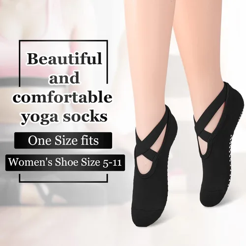 Miniatura 4 de Geyoga 6 pares de calcetines de pilates para mujer, calcetines de barre para yoga, ballet, baile, calcetines antideslizantes con correas de agarre