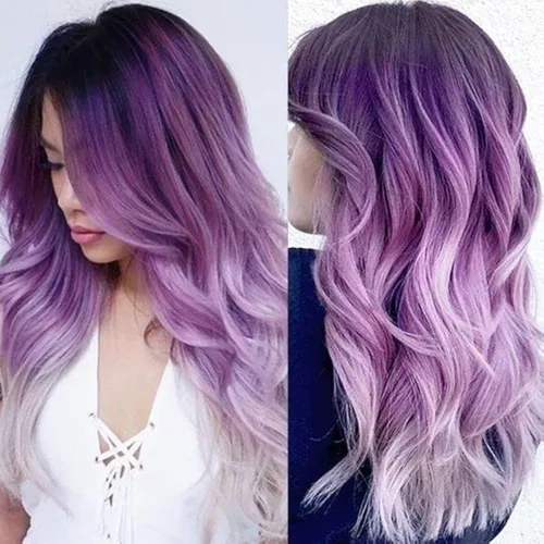 Pelucas largas y onduladas de color morado degradado para mujer, sintéticas, naturales, partición media, uso diario, fiesta, Halloween, cosplay,
