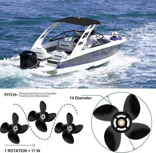 Miniatura 6 de Hélice fuera de borda de aluminio mejorada 14X17 OEM 48-8M0084494, compatible con motores Mercury 90CT-400HP MERCRUISER Alpha ONE, 4 cuchillas 15