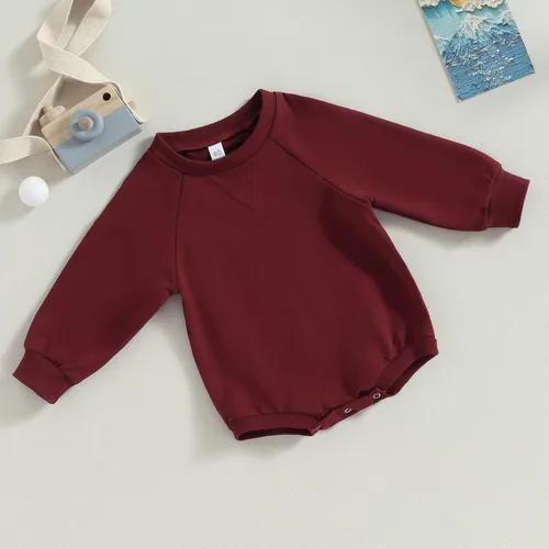 Miniatura 3 de Sudadera para bebé niño y niña, color liso, cuello redondo, suéter de manga larga de gran tamaño, con bolsillo