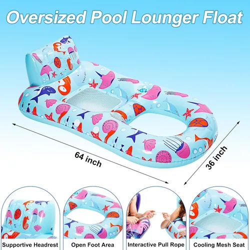 Miniatura 2 de PuppyuWill Paquete de 2 flotadores de piscina para adultos, flotador inflable para piscina, resistente con soporte para tazas, respaldo