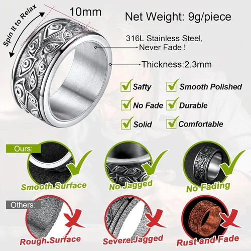 Miniatura 5 de FaithHeart All Seeing Eye Rings for Men, Stainless Steel Punk Gothic Statement Rings Eye of Providence Protection Thumb Ring Mens Amulet Jewelry