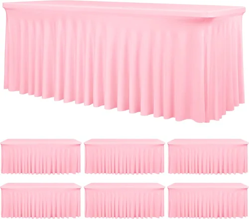 Miniatura 36 de fani Paquete de 2 faldas de mesa elásticas negras para mesa rectangular de 6 pies, manteles elásticos de elastano lavables con falda, mantel