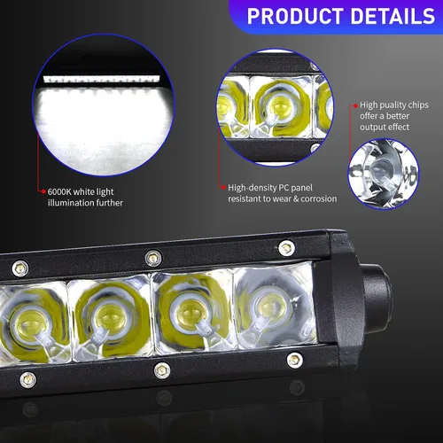 Miniatura 3 de Willpower Barra de luz LED de 19 pulgadas, 90 W, de una sola fila, foco delgado, luces LED todoterreno, luces de trabajo antiniebla para camiones