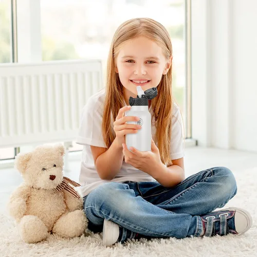 Miniatura 7 de Han's Bottle - Botella de agua para niños con tapa con pajilla, vaso reutilizable de acero inoxidable aislado para niñas y niños, Taza Termo, 17
