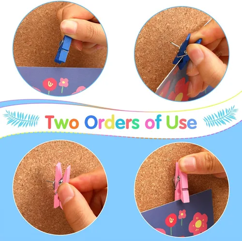 Miniatura 4 de SANNIX 100 clips de madera con tachuelas para el pulgar para tablón de anuncios, decoraciones de tablero de corcho y escuela, oficina, manualidades