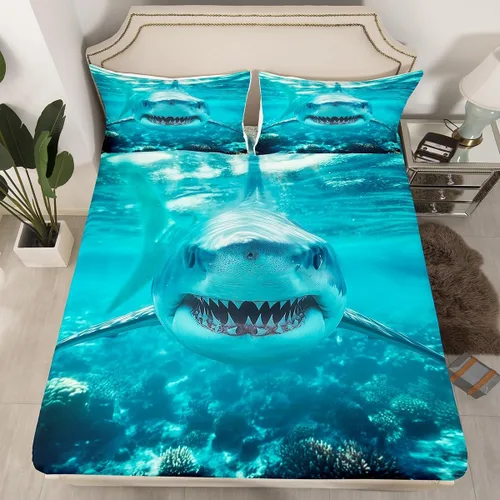 Miniatura 28 de Erosebridal Sábana bajera ajustable con patrón de piedra azul con estampado de mármol azul, juego de ropa de cama líquida trippy para niños, niñas