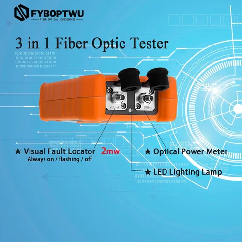 Miniatura 2 de Probador de fibra óptica de función 3 en 1 Medidor de potencia óptica portátil (FC/SC/ST) y localizador visual de fallas VFL 2mw y LED, OPM y VFL