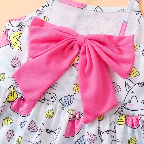 Miniatura 65 de Vestido de verano para niños pequeños, con diseño de dinosaurio, sin espalda, con lazo, vestido de playa de cumpleaños
