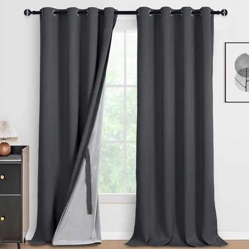 Miniatura 39 de DWCN Cortinas 100% opacas de 84 pulgadas de largo para dormitorio con forro negro, paneles de cortina de ventana de doble capa con aislamiento Azul