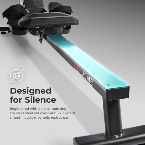 Miniatura 2 de Sunny Health & Fitness Smart Flippable Magnetic Rower, 50 Inches Quiet & Smooth Stainless Steel Slide Rail, Full-Body Low-Impact Exercise Rowing