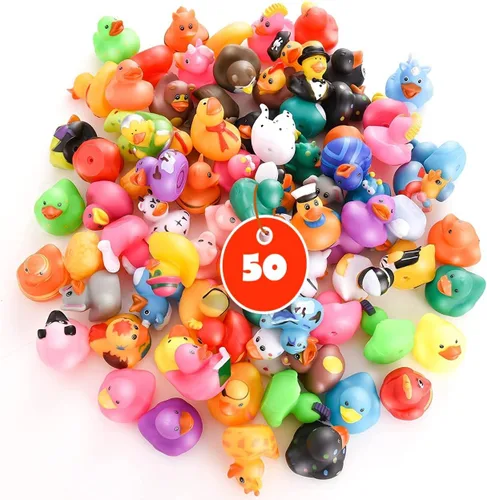 Patos de goma para Jeep Ducking, 50 patos de goma surtidos para juegos de patitos, ducking de Jeeps, cruceros y baño, juego en la piscina, pequeño