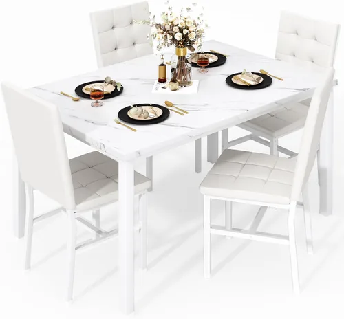 Miniatura 11 de AWQM Juego de Mesa de Comedor para 4, Mesa de Cocina de Mármol Sintético y Juego de 4 Sillas, Juego de Mesa de Comedor Moderna para 4, Mesa de Cena