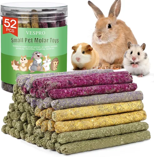 Miniatura 11 de VESPRO Juguetes para conejos, 21 piezas de juguetes masticables para conejos para dientes, golosinas naturales para conejillos de indias, palitos