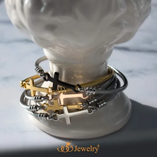 Miniatura 6 de 555Jewelry Pulsera religiosa de acero inoxidable con cierre de cruz para hombres y mujeres