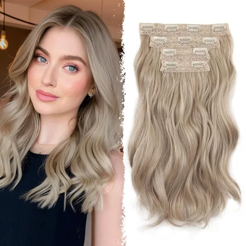 Miniatura 26 de 4 extensiones de cabello sintético con clip, extensiones de cabello rizado de 20 pulgadas de largo con clip (color: marrón medio)