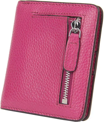 BIG SALE-AINIMOER billetera de bolsillo pequeña con cremallera, plegable, compacta de cuero con bloqueo por identificación por radiofrecuencia, para