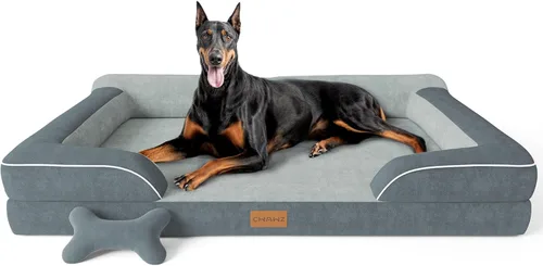Miniatura 34 de CWAWZ Cama ortopédica para perros extra grandes, cama ortopédica para perros con espuma viscoelástica de gel refrescante, cama impermeable para Negro