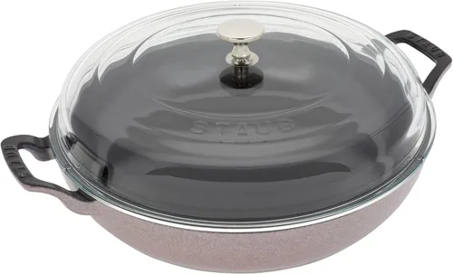 STAUB - Cazuela de hierro fundido de 3.5 cuartos con tapa de cristal, color lila