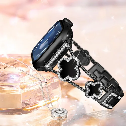 Miniatura 4 de wipalor Correa de trébol de cuatro hojas para Apple Watch para mujer de 42mm 41mm 40mm 38mm, correas delgadas iWatch para mujer, correas metálicas