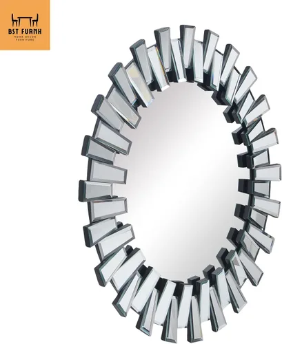Miniatura 8 de BST FURNH Espejo Redondo de Pared Decorativo de 24 Pulgadas Espejo de Pared Decorativo con Marco Irregular y Borde Biselado Espejos para Pared