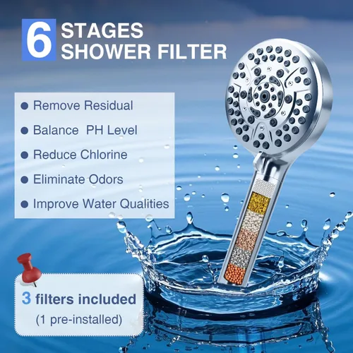 Miniatura 4 de PALAS Cabezal de ducha filtrado con mano, 10 modos de alta presión con filtros, lavado eléctrico incorporado, suaviza el agua dura, elimina