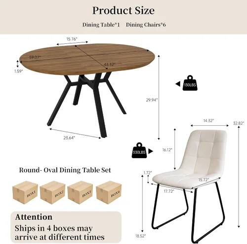 Miniatura 2 de HIPIHOM Juego de mesa de comedor redonda extensible para 6 personas, mesa de cocina extensible de 43.3 a 59.1 pulgadas con 6 sillas tapizadas, Mesa