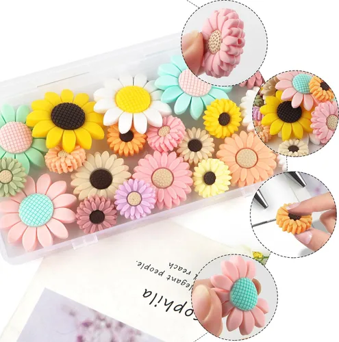 Miniatura 5 de Sunrony 20 cuentas focales de silicona para hacer llaveros, cuentas de silicona con forma de margarita de girasol para bolígrafos, pulseras
