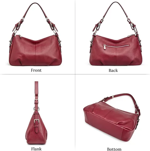 Miniatura 6 de S-ZONE Bolso de hombro para mujer Hobo, bolsa de hombro de cuero genuino, bolso cartera