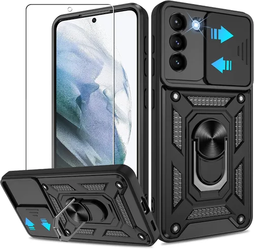 Miniatura 136 de ATUMP Funda para T-Mobile Revvl V Plus 5G con protector de pantalla HD con cubierta de cámara deslizante, soporte de anillo de rotación de 360° Negro