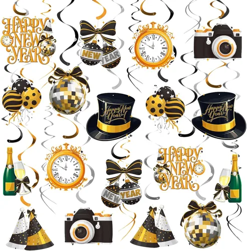 Gatherfun Decoraciones de fiesta de Año Nuevo, kit de suministros de fiesta de Año Nuevo, remolinos colgantes de Año Nuevo para decoraciones de Año