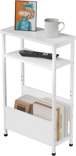 Miniatura 11 de THUMEYE Mesa auxiliar estrecha de 7.1 pulgadas para espacios pequeños, mesa auxiliar pequeña de 3 niveles con soporte para revistas, mesita de noche