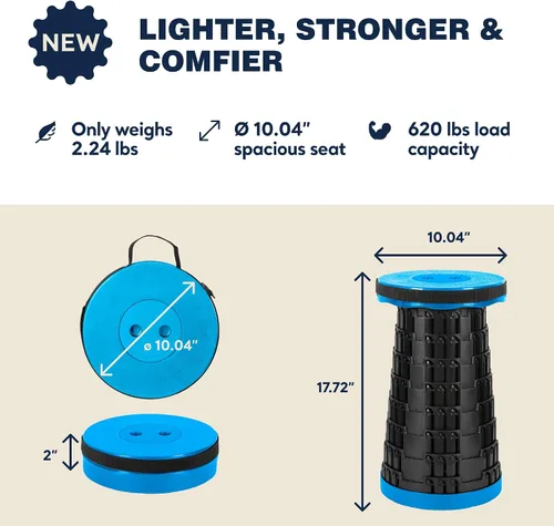 Miniatura 2 de Taburete plegable máximo de 620 libras y bolsa de transporte acolchada 3 en 1, taburete telescópico portátil para adultos, asiento plegable