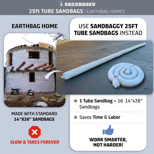 Miniatura 5 de Sandbaggy Bolsas de arena de tubo vacío de 25 pies con protección UV Ayuda a construir casas Earthbag más rápido Bolsa de arena protege hogares