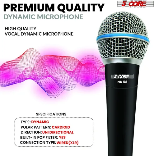 Miniatura 7 de 5 CORE Micrófono cardioide dinámico para canto de karaoke Micrófono profesional con cable XLR para escenario y estudio con imán de neodimio - ND 58
