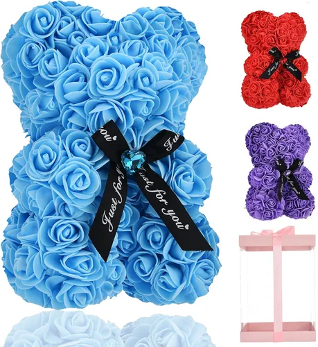 Miniatura 10 de Lgv Oso de rosas de flores, regalo romántico para el día de la madre de San Valentín, Navidad, cumpleaños, novia, madre, esposa, con diamantes Zafiro
