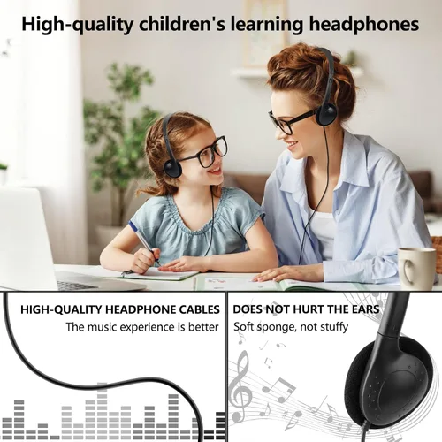 Miniatura 4 de Paquete de 20 auriculares USB C a granel para aula, escuela, niños, auriculares USB tipo C con cable para estudiantes y niños, compatible con Negro