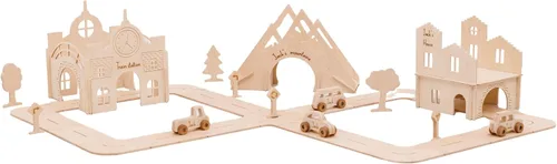 Miniatura 9 de Pista de madera personalizada para niños – tamaño M para niños pequeños – Autos de juguete de madera – Carros de juguete de madera, puente